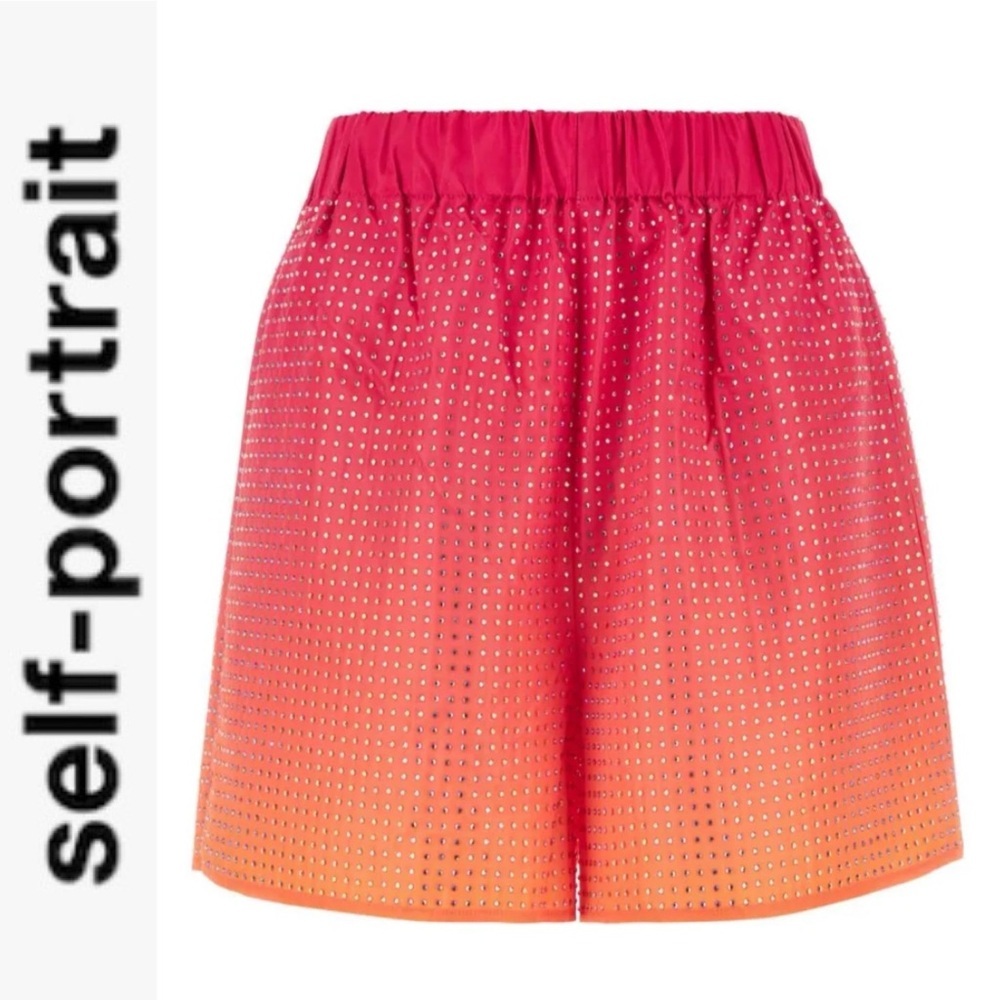 NWT Self Portrait Pink Ombré Crystal Embellished Hotfix Taffeta Shorts 2 - Picture 2 of 16